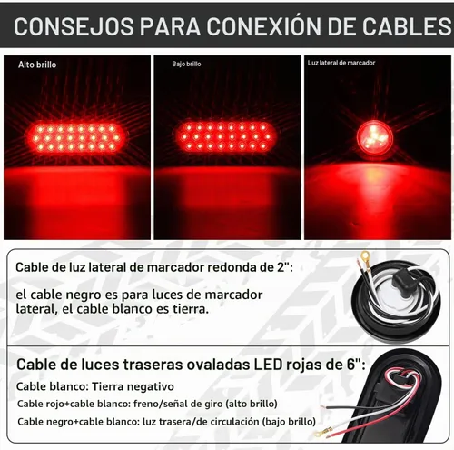 Vista 6 de LINKITOM Kit de cajas de acero de montaje soldado con luces traseras LED ovaladas de 6 pulgadas y luces laterales redondas LED rojas de 2 pulgadas