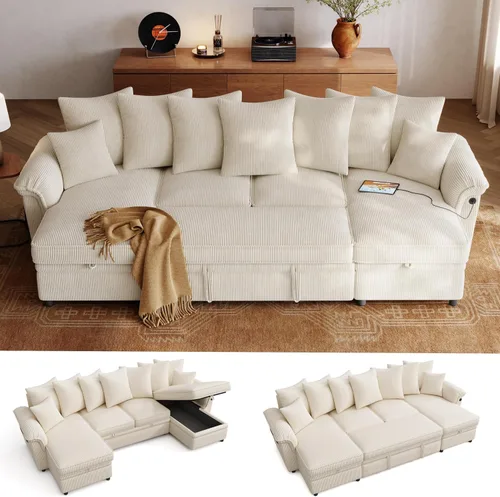 Vista 16 de LINSY HOME Sofá modular con cama extraíble, sofá biplaza modular de pana grande, reposabrazos ancho, sofá modular de 62 pulgadas y 2 asientos