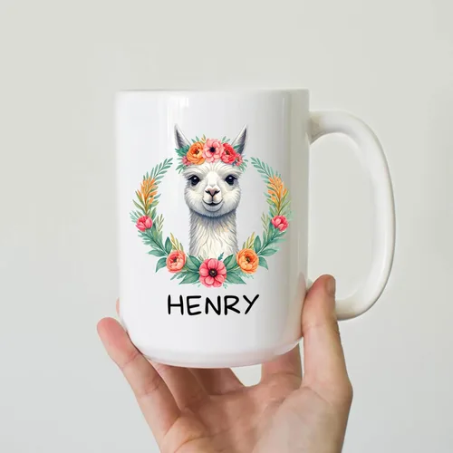 Vista 3 de Taza de alpaca personalizada, taza de café de alpaca, regalos para los amantes de las alpacas, divertida taza de alpaca, taza de alpacas con nombre
