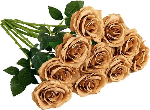 Vista 46 de 10 rosas artificiales abiertas, tallos de rosas artificiales para arreglos de boda, ramo de novia, centro de mesa, flores de seda sintética falsas
