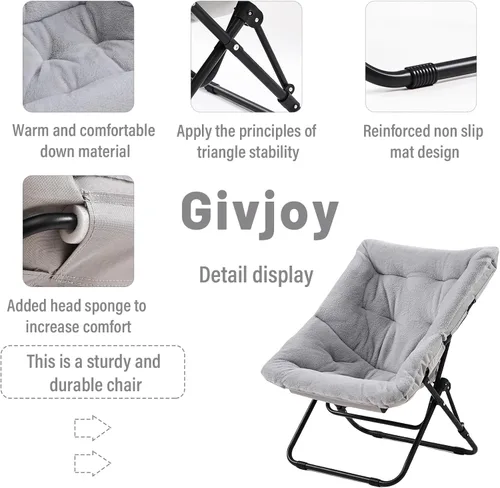 Vista 4 de Cómoda silla plegada, silla plegable de gran tamaño de piel sintética suave, silla flexible para adultos y niños, silla lunar con marco de metal