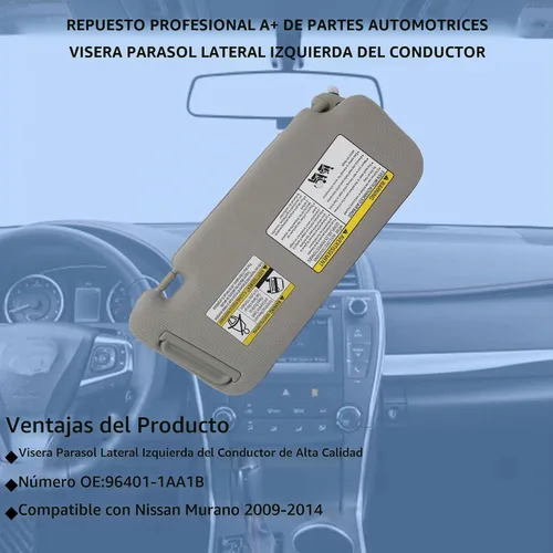 Vista 2 de Dasbecan Visera solar del lado izquierdo del conductor con luz compatible con Nissan Murano 2009 2010 2011 2012 2013 2014 gris 96401-1AA1B