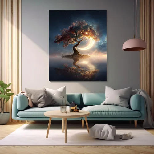 Vista 4 de VOCBAN Naturaleza árbol de la vida imágenes abstractas lienzo pintura grande moderno lienzo arte de pared árboles coloridos sala de estar decoración
