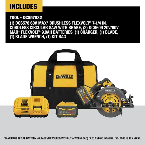 Vista 2 de DEWALT FLEXVOLT 60V MAX* Sierra circular con kit de freno, 7-1/4 pulgadas (DCS578X2)