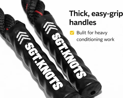 Vista 3 de Weighted Battle Jump Rope, 10 FT Twisted Training Rope w/Thick Easy-Grip Handles, Full-Body Cardio + Strength Conditioning Rope