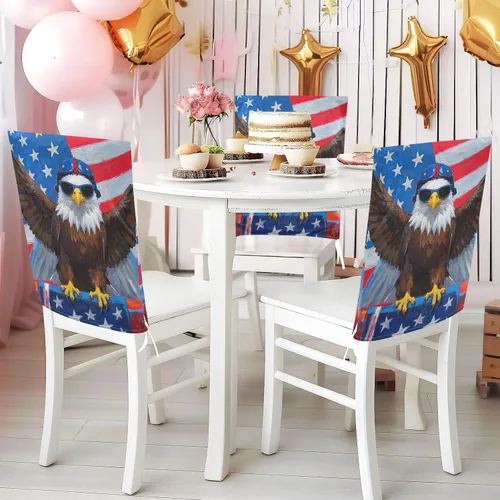 Vista 5 de 4th of July Independence Day Brown Bird Decorative Covers for Chairs for Festivals (Easter, Graduation, etc.) Anti-Dust Stool Covers Cover