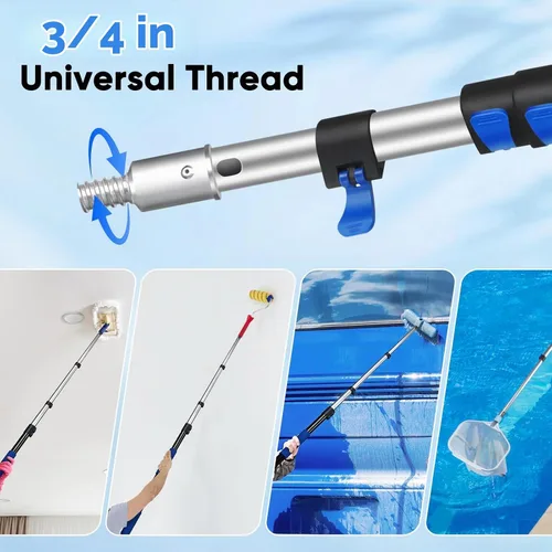 Vista 6 de GADFISH Poste telescópico para piscina, poste telescópico de aluminio de 16 pies con 4 bloqueos deflectores, poste de extensión universal para redes