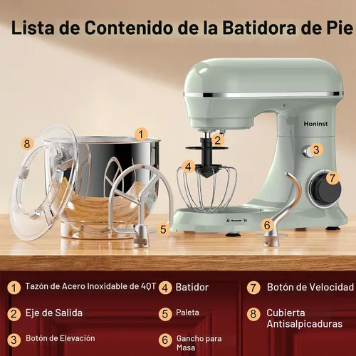 Vista 2 de Honinst Batidora eléctrica de pie 4QT, mezclador de cocina compacto de Verde