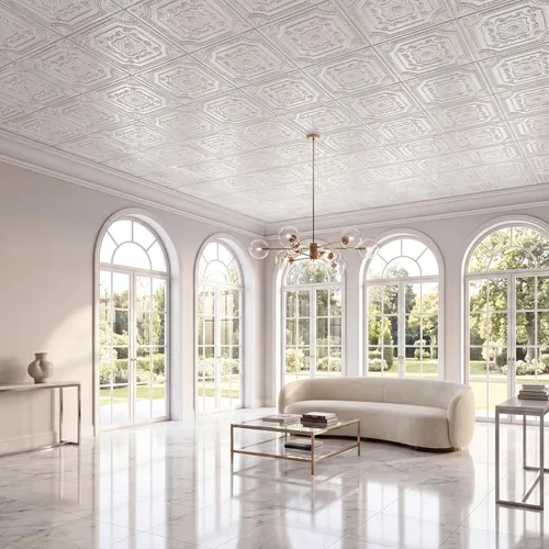 Vista 17 de DCT04 Elizabelthan Shield - Azulejo de techo de PVC de 2 x 2 pies (cubiertas / 200 pies cuadrados), gris pardo antiguo, 50 piezas Antique taupe