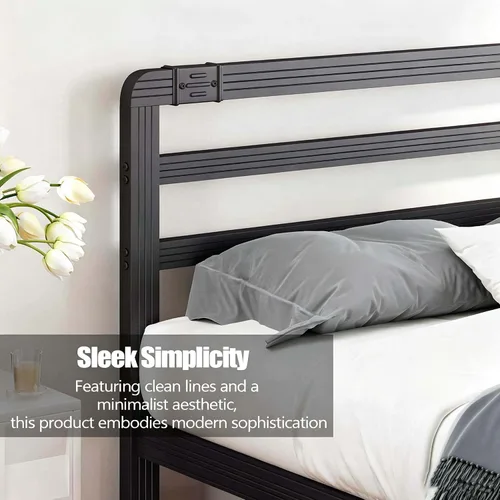 Vista 4 de ZIYOO Marco de cama de plataforma de metal individual de 18 pulgadas con cabecero, base de cama de listones de acero resistente de 1000 libras