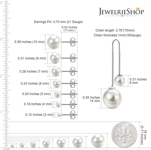 Vista 3 de JewelrieShop Aretes de perlas sintéticas, hipoalergénicos, colgantes para mujer