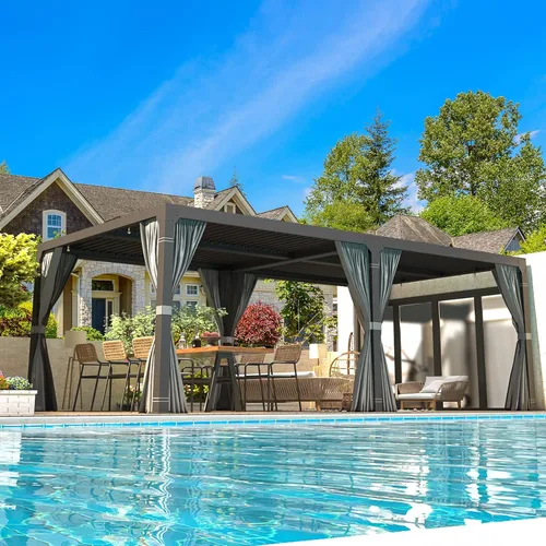 Vista 21 de EROMMY Pérgola con Persianas de 10x10 Pies, Refugio de Sombra Solar para Exteriores con Marco de Aluminio y Techo de Metal Ajustable Resistente a