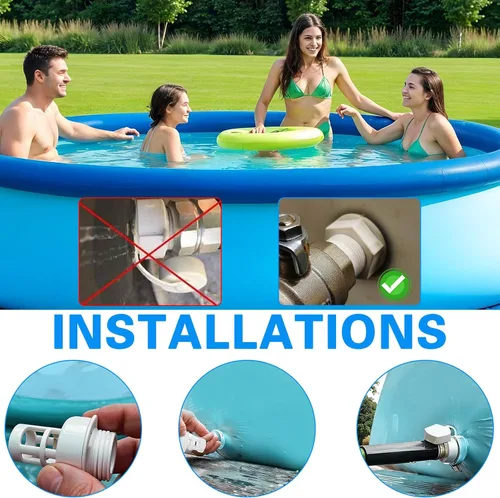 Vista 4 de Grevosea Paquete de 2 conectores de drenaje de piscina, conector de tapón de drenaje de manguera de jardín 10184 para piscinas redondas Intex