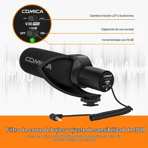 Vista 6 de COMICA CVM-V30PRO Micrófono de escopeta, micrófono de video profesional súper cardioide con soporte de choque, kit de micrófono de cámara