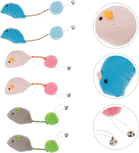 Vista 5 de 6pcs Plush Mouse Cat with Bells Interactive Teasing Plaything for Indoor Cats Kitten Chewing Exercise Replacement Scratch Treat