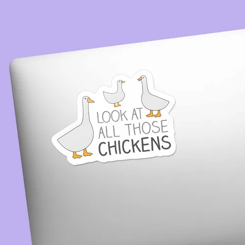 Vista 6 de Calcomanía de vid con texto en inglés «Look At All Those Chickens», citas divertidas de vid, calcomanía de meme de Internet para Hydroflask