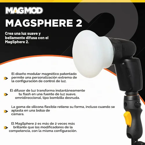 Vista 2 de MagMod MagSphere 2 Difusor de flash, modificador de flash de iluminación de fotografía Magnetic Flash Diffuser Attachment, Soft Even Light
