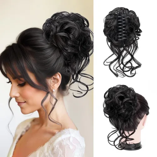 Vista 20 de Extensiones de cabello con clip de pinza para el cabello de moño, accesorios para el cabello para mujer, extensiones de cabello rizado