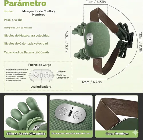 Vista 6 de Bionic - Masajeador de cuello y espalda, masajeador shiatsu calentado de 2 niveles, masaje de amasamiento de tejido profundo 4D, masaje de manos