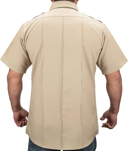 Vista 4 de First Class camisa para uniforme en dos tonos, 100% poliéster, mangas cortas, para hombre.