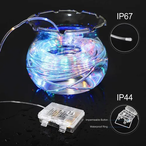 Vista 3 de Tira de luces LED que funciona con pilas, cadena de luces de hadas de 40 pies, 120 LEDs, 8 modos, para exteriores, impermeable
