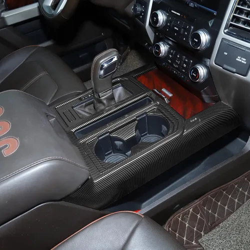 Vista 9 de Voodonala Cubierta de panel de consola de engranajes estilo madera negra para Ford F150 2015-2020 (madera negra, 1 unidad, ABS)