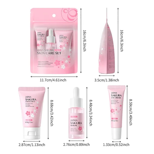 Vista 6 de LAIKOU Juego de Cuidado de la Piel JAPAN SAKURA - Juego de regalo de belleza para el cuidado de la piel con suero, crema para ojos, crema facial