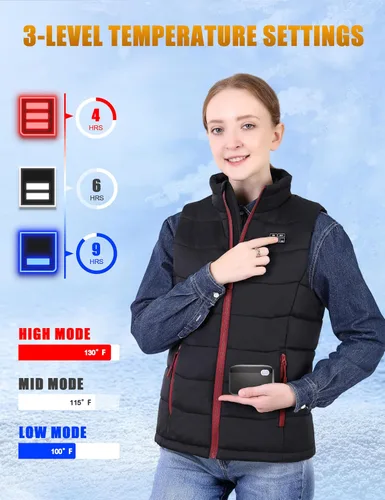 Vista 3 de Chaleco térmico ligero actualizado para mujer, chaleco térmico recargable para mujer con batería de gran capacidad de 10000 mAh
