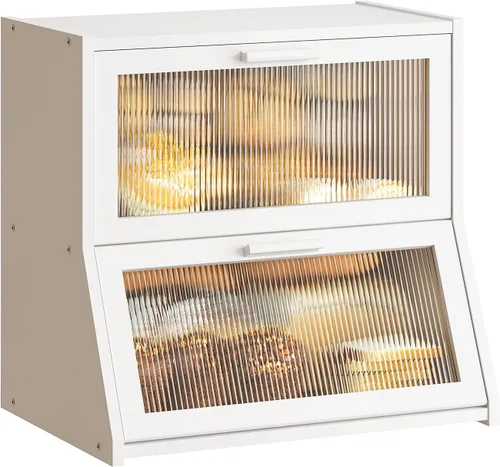 Vista 12 de GHWIE Panera de bambú de doble capa para encimera de cocina, contenedor de almacenamiento de pan de gran capacidad, recipiente para pan con panel