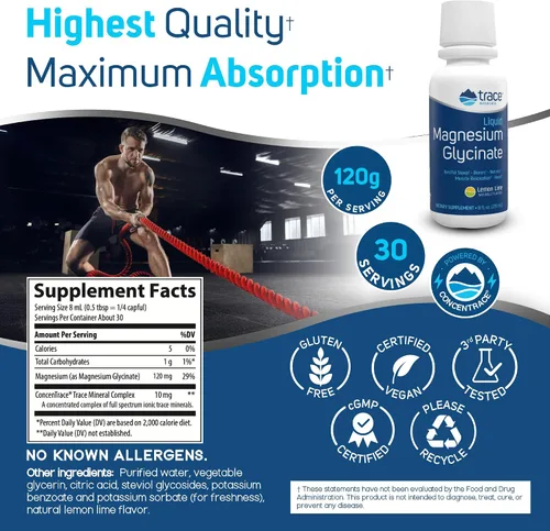 Vista 4 de Trace Minerals Glicinato de magnesio - Magnesio glicinato líquido para la salud de los huesos, nervios y digestión - Respalda la calidad del sueño