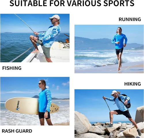 Vista 7 de YOVVI Camisetas de natación para hombre, protección contra erupciones UPF 50+, manga larga y corta, protección solar UV, camisas de verano