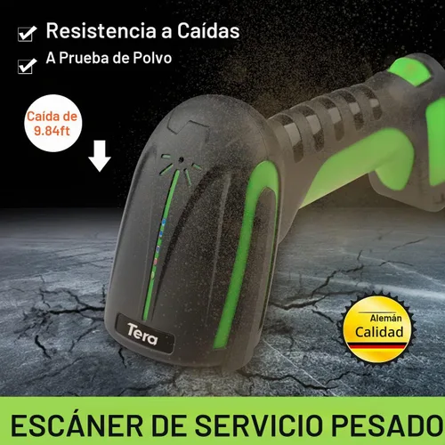 Vista 2 de Tera Escáner de código de barras inalámbrico con soporte: verde industrial 2D Pro Verde