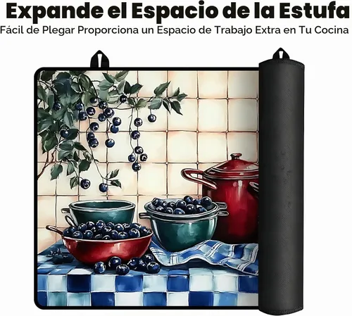 Vista 6 de Cubierta superior de estufa para estufa eléctrica de vidrio (arándano, 28.5 pulgadas de largo x 20.5 pulgadas de ancho) Heat Resistant Cooktop