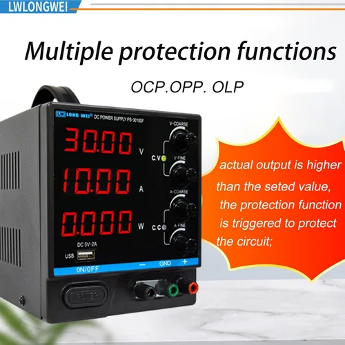 Vista 4 de Fuente de alimentación de CC variable, fuente de alimentación de banco de CC regulada de conmutación ajustable de 30 V 10 A con pantalla