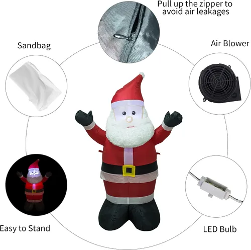 Vista 6 de AJY - Papá Noel inflable de 4 pies con luces LED para interior y exterior, decoración navideña linda y divertida para fiestas, exhibición de fiesta
