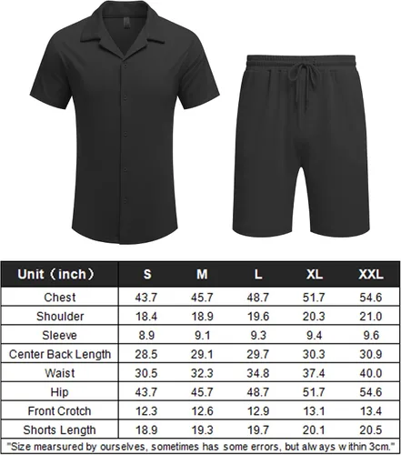 Vista 6 de COOFANDY Conjunto de dos piezas para hombre, camisa de manga corta con botones y pantalones cortos, conjuntos de playa
