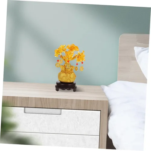 Vista 6 de Homoyoyo Feng Shui árbol del dinero citrino amarillo Crytal adorno chino riqueza Yuanbao Cake Topper 7.5 in riqueza fortuna buena suerte decoración