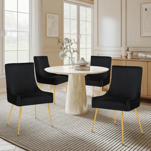 Vista 2 de adochr - Juego de 2 sillas de comedor de terciopelo con patas de metal dorado, color negro