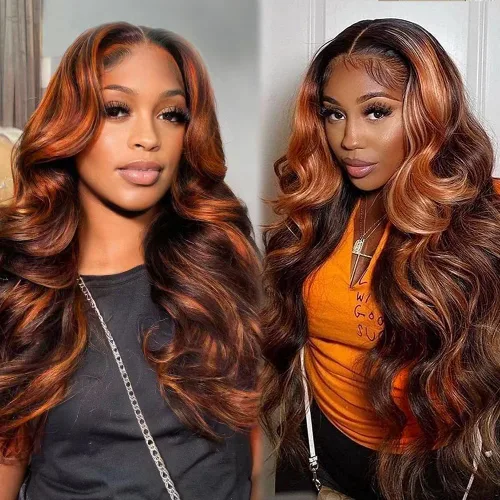 Vista 15 de Pelucas de encaje frontal de 13x4 Highlight Ombre de cabello humano ondulado 4/27 color rubio miel 9A sin pegamento HD encaje frontal transparente