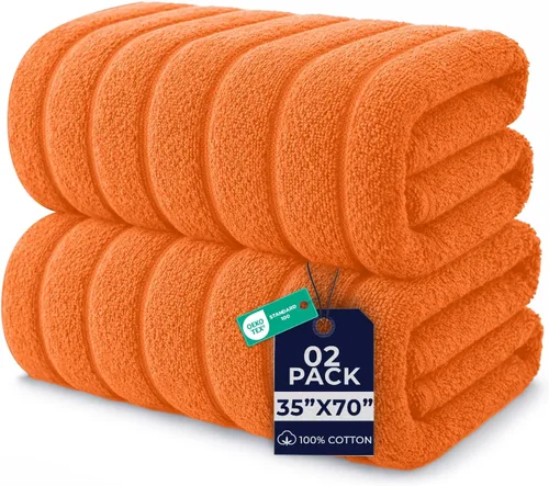 Vista 10 de DAN RIVER Paquete de 2 toallas de baño de 35 x 70 pulgadas, toallas de baño negras acanaladas de gran tamaño, esponjosas y gruesas, toallas de baño