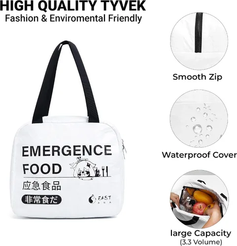 Vista 2 de Genshin Impact - Lonchera térmica reutilizable e impermeable con bolsillo, bolsas de almuerzo para hombres y mujeres (blanco)