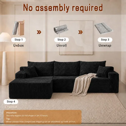Vista 5 de Sofá modular modular en forma de L de 115 pulgadas con diván, sofá deshuesado con asiento profundo y otomana extraíble, cómodo sofá nube de pana
