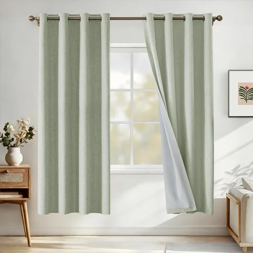 Vista 26 de Cortinas 100% opacas para dormitorio, cortinas opacas de 63 pulgadas de largo, cortinas opacas de lino para sala de estar, cortinas con ojales