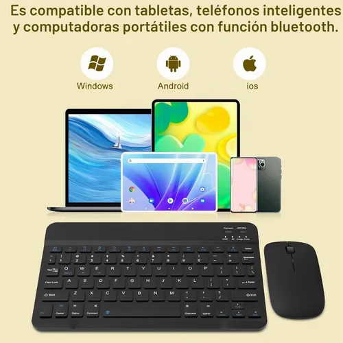 Vista 2 de Combo de teclado y mouse Bluetooth recargable, juego de teclado inalámbrico ultradelgado universal para Android, Windows, iPad, iPhone, Samsung Negro