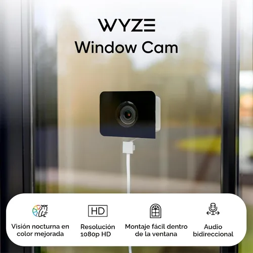Vista 2 de Wyze Cámara de ventana, cámara de seguridad WiFi HD para interiores, visión nocturna a color mejorada, antirreflejo, detección de movimiento