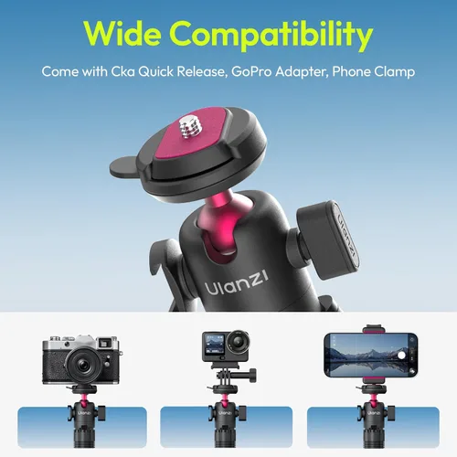 Vista 2 de ULANZI MT-91 - Trípode flexible de pulpo para teléfono, GoPro y cámara, mini trípode 3 en 1 con control remoto Bluetooth, liberación rápida CKA