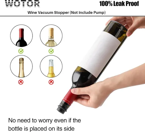 Vista 3 de WOTOR Tapones de vino - Protector de vino al vacío, conservador y sellador (negro, 6 piezas)