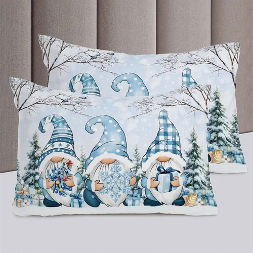 Vista 5 de Juego de funda de edredón Queen – Juego de funda de edredón de 4 piezas de gnomos azules de Navidad, juegos de ropa de cama de árbol de Navidad