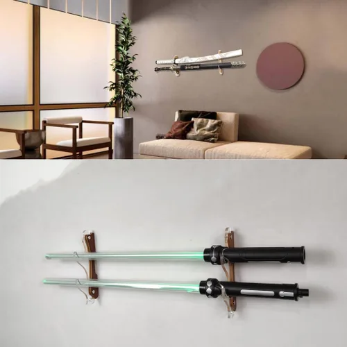 Vista 6 de Soporte de pared para sable de luz de 2 niveles, soporte de acrílico para armas Katana, espada samurai, tanto, espada larga, Rapier, soporte