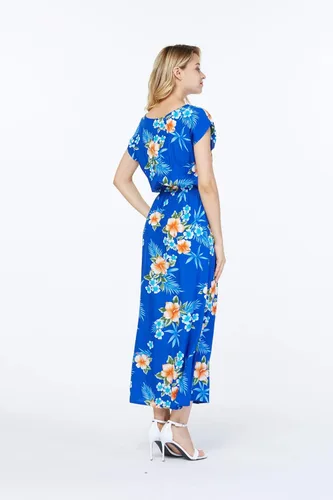Vista 3 de Camisa hawaiana Luau o vestido maxi simple para parejas en azul hibisco